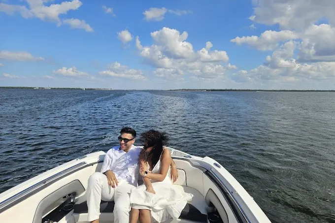 Small group celebrating a special occasion on a private boat