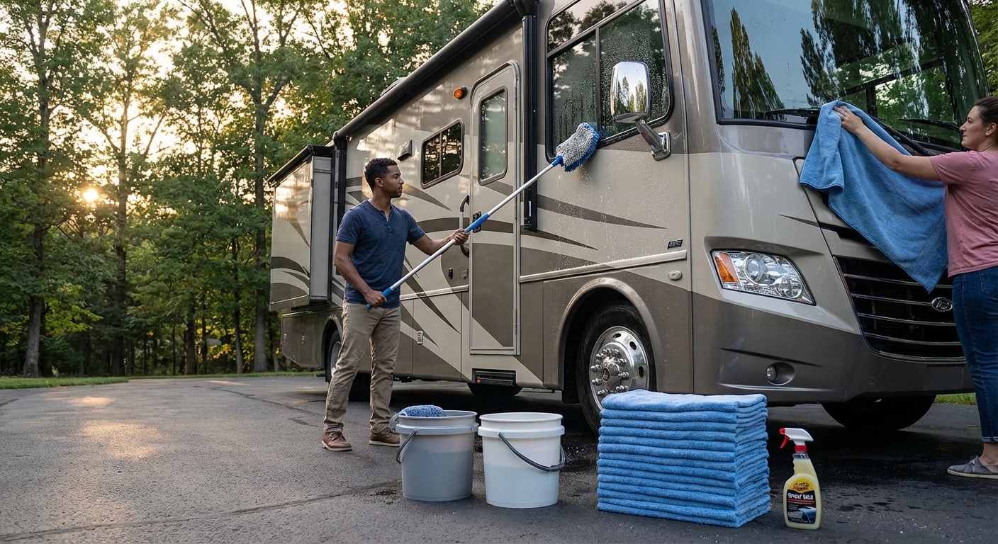Drying your RV immediately after rinsing to prevent water spots