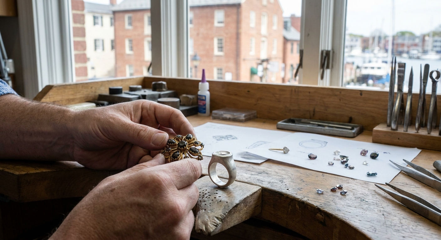 Custom jewelry redesign of a family heirloom in Annapolis
