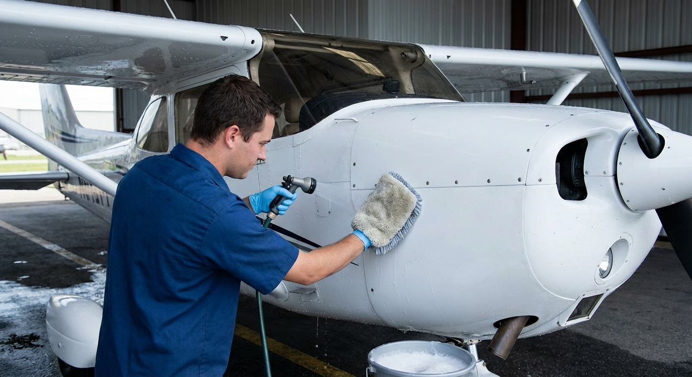 Washing a plane safely to protect its surface from damage
