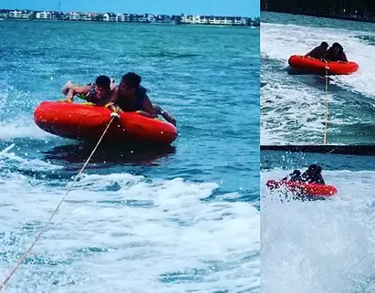 Enjoying water activities provided by Allen's Aquatic Adventures.